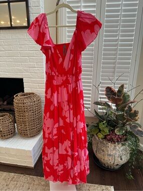 Anthropologie Pink And Red Silverlake Maxi Dress